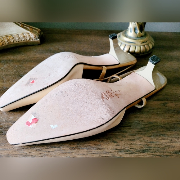 Neiman Marcus Luxury Kitten Heel Genuine Buttery Leather Slingback Shoes TanUS 9 - Picture 7 of 16